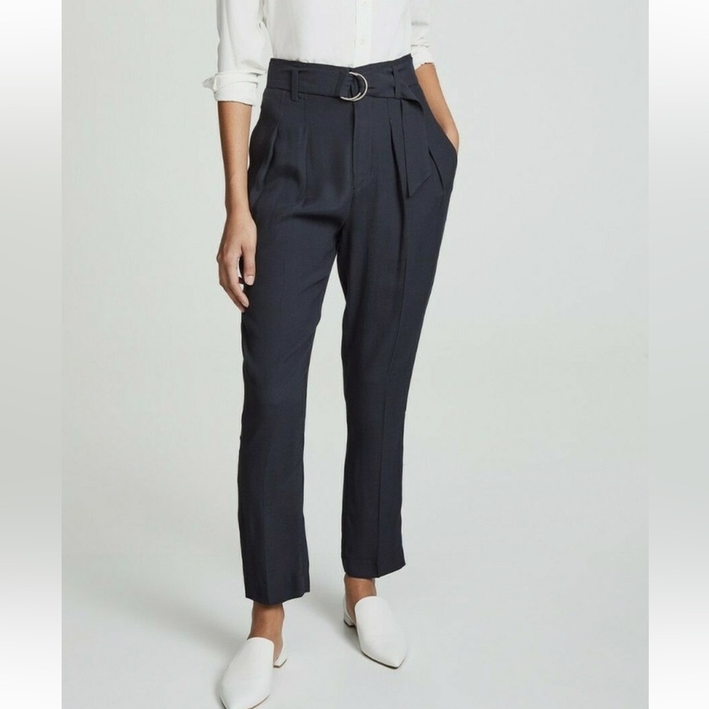 Joie Ianna Pleated Ankle Straight Leg Belted Women Pants In Caviar Sz 2 NWT - - Picture 1 of 15